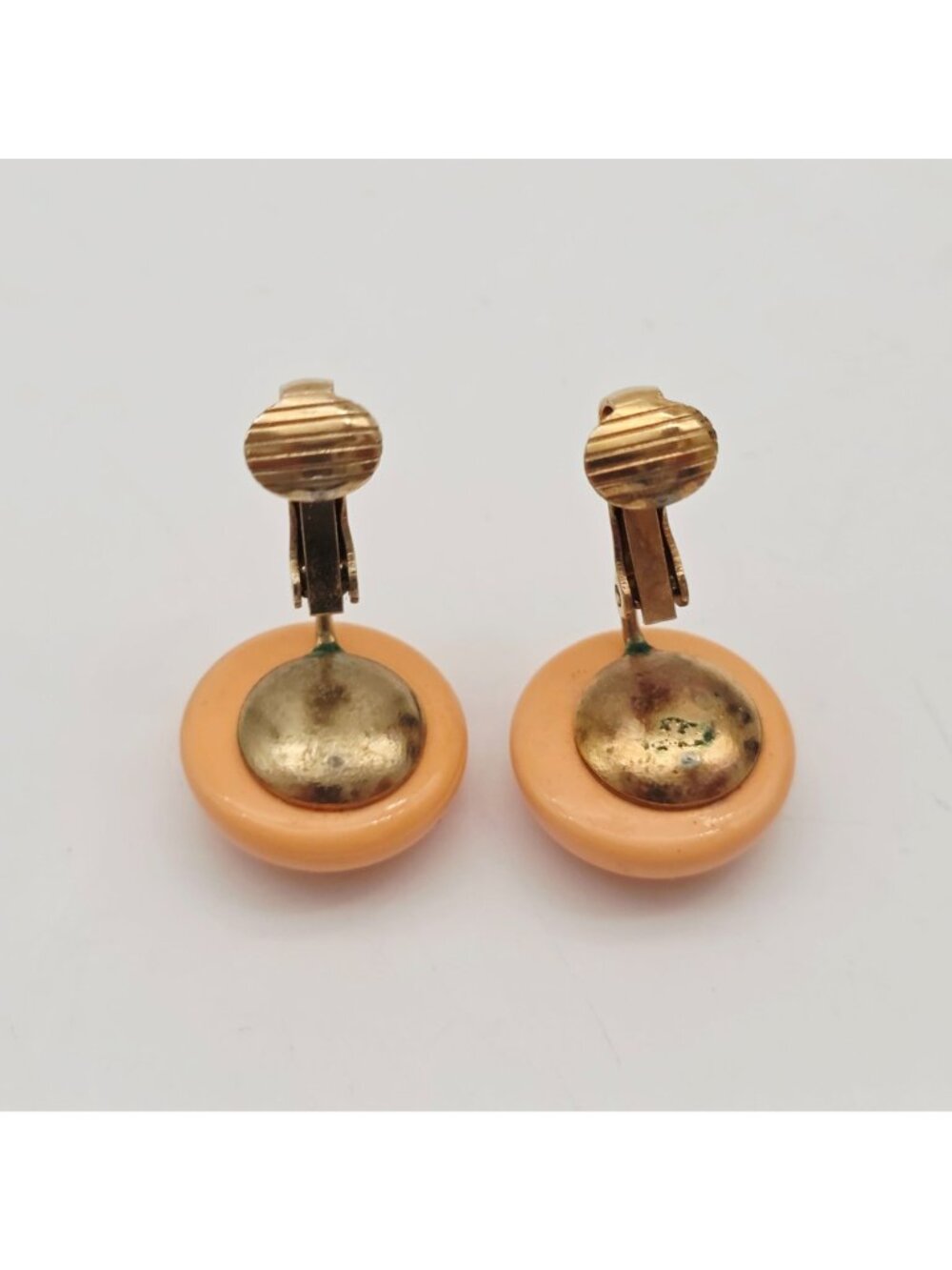 Orange Clip-On Earrings Round Dome Design Vintage 1/2" - Picture 6 of 6
